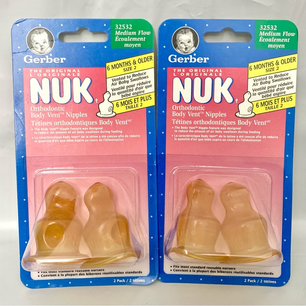 Gerber NUK The Original Orthodontic Body Vent Nipples Size 2 Medium Flow 6m+ NEW